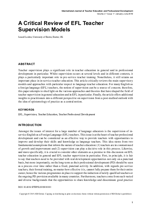 (PDF) A Critical Review of EFL Teacher Supervision Models