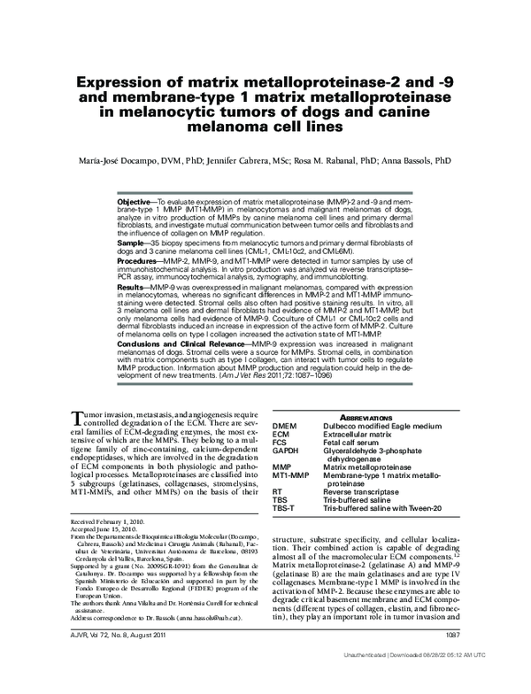 (PDF) Expression of matrix metalloproteinase-2 and -9 and membrane-type ...