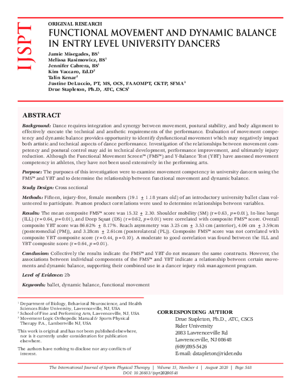 (PDF) Functional Movement and Dynamic Balance in Entry Level University ...