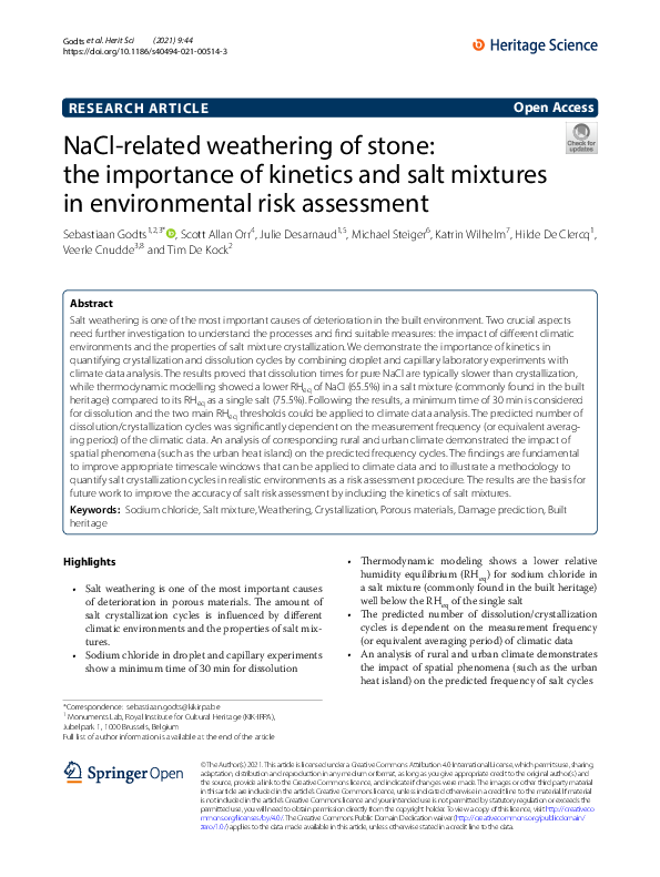 (PDF) NaCl-related weathering of stone: the importance of kinetics and ...