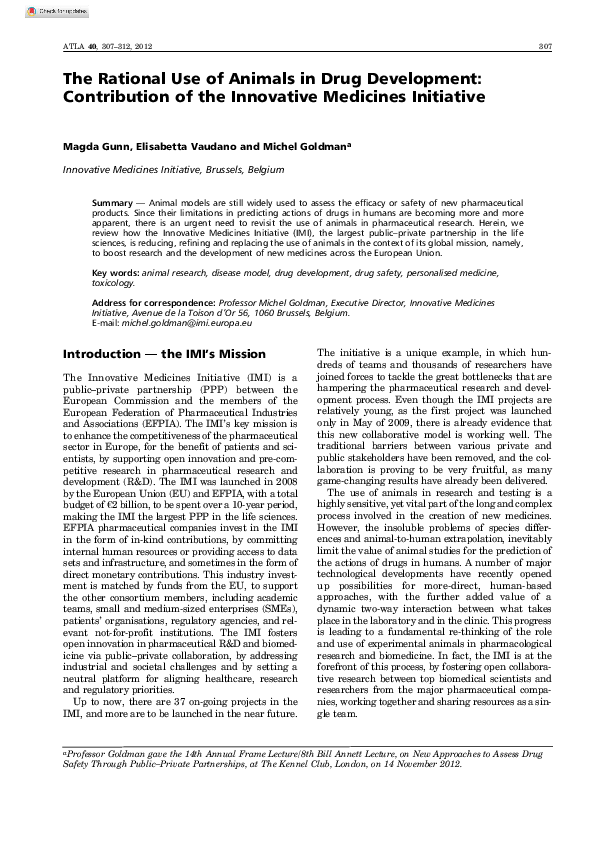 (PDF) The Rational Use of Animals in Drug Development: Contribution of ...