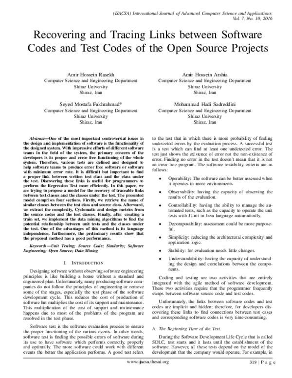 (PDF) Recovering and Tracing Links between Software Codes and Test ...