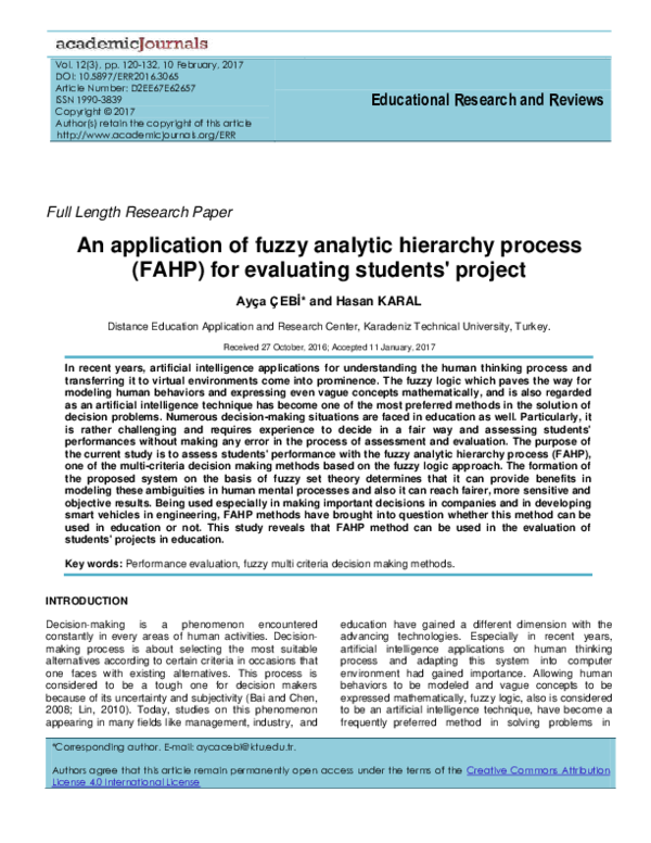 (PDF) An application of fuzzy analytic hierarchy process (FAHP) for ...