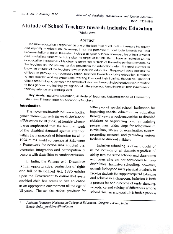 (PDF) Attitude of Secondary School Teachers Towards Inclusive Education.