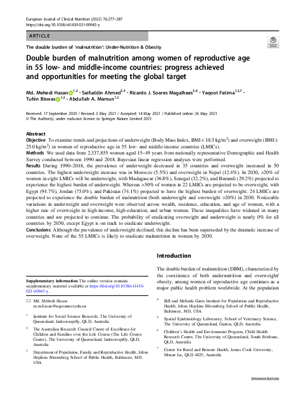 (PDF) Double burden of malnutrition among women of reproductive age in ...