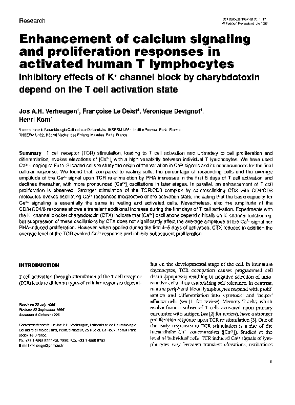 (PDF) Enhancement of calcium signaling and proliferation responses in ...