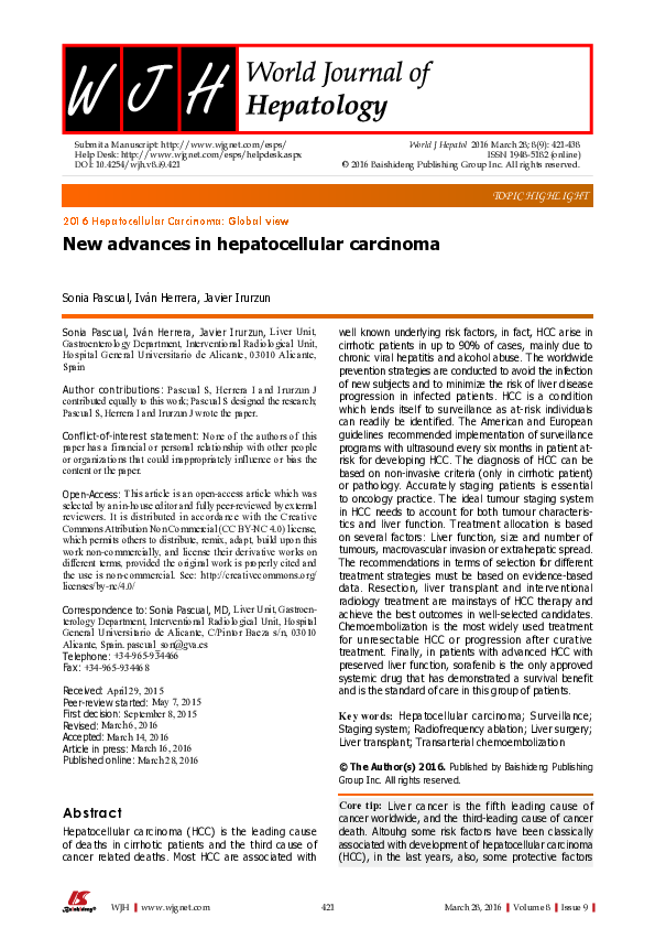 (PDF) New advances in hepatocellular carcinoma