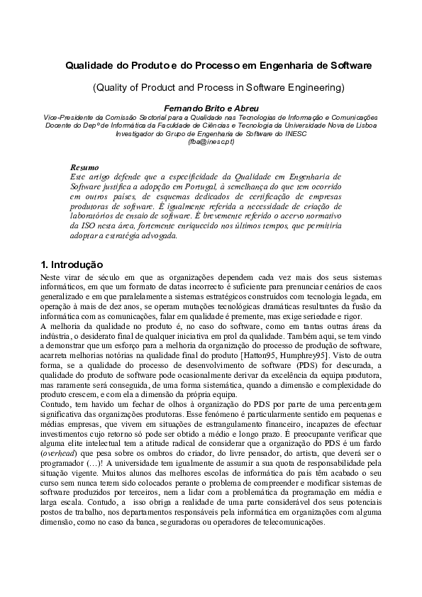 (PDF) Qualidade do Produto e do Processo em Engenharia de Software
