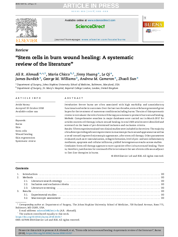 (PDF) Stem cells in burn wound healing: A systematic review of the ...