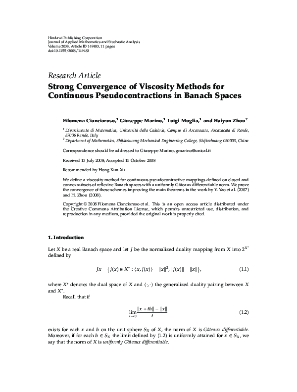 (PDF) Strong Convergence of Viscosity Methods for Continuous ...