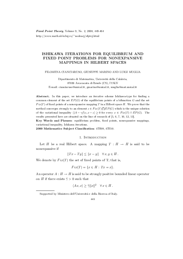 (PDF) Ishikawa iterations for equilibrium and fixed point problems for ...