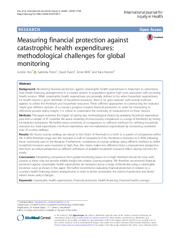 (PDF) Measuring financial protection against catastrophic health ...