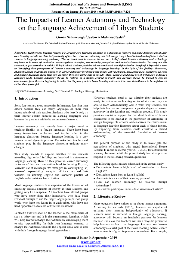 (PDF) The Impacts of Learner Autonomy and Technology on the Language ...
