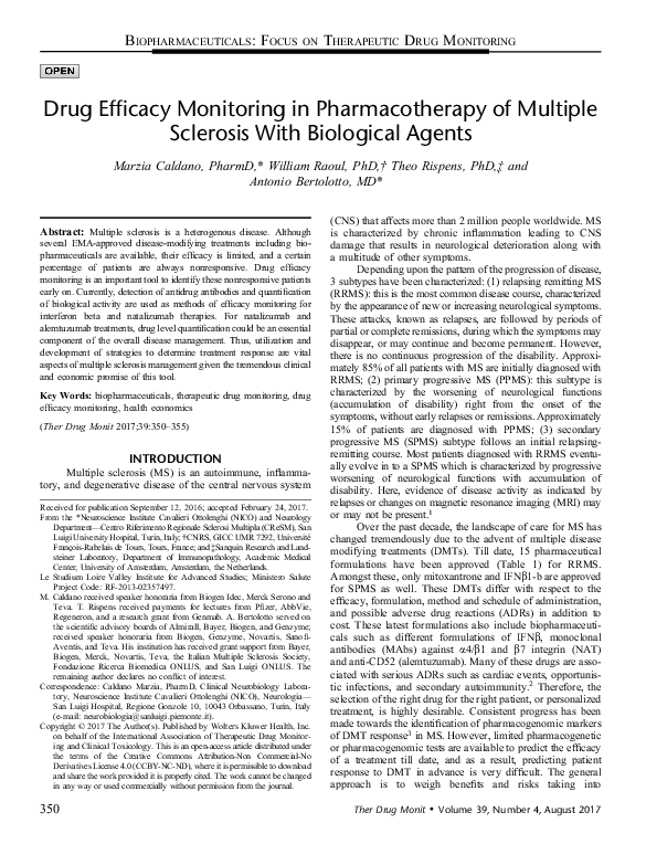 (PDF) Drug Efficacy Monitoring in Pharmacotherapy of Multiple Sclerosis ...