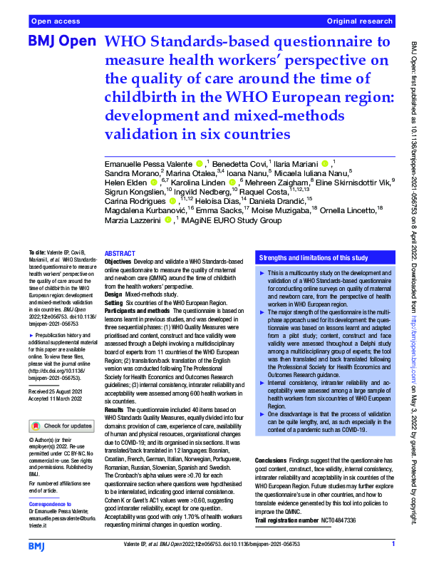 (PDF) WHO Standards-based questionnaire to measure health workers ...