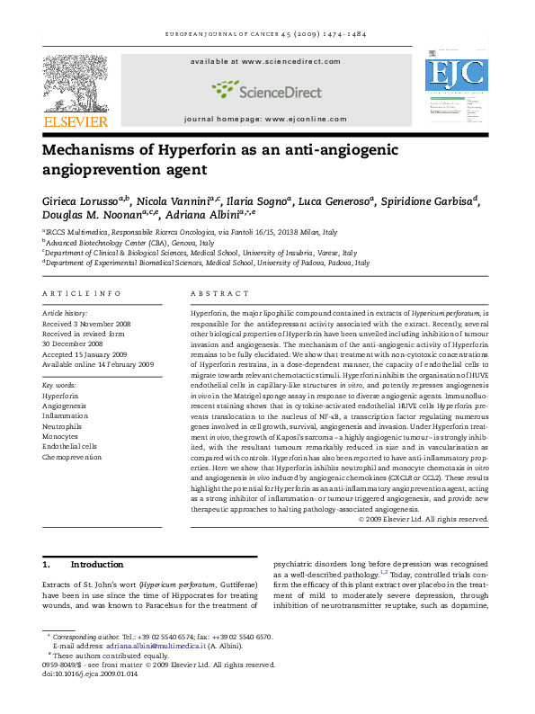 (PDF) Mechanisms of Hyperforin as an anti-angiogenic angioprevention agent