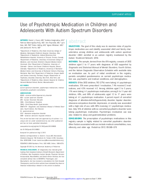 (PDF) Use of Psychotropic Medication in Children and Adolescents With ...