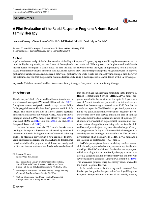 (PDF) A Pilot Evaluation of the Rapid Response Program: A Home Based ...