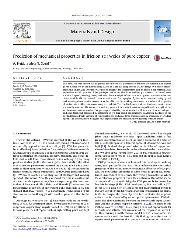 (PDF) Prediction of mechanical properties in friction stir welds of ...