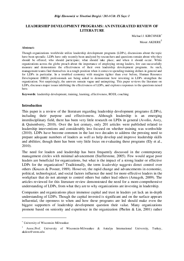 (PDF) Leadership Development Programs: An Integrated Review of Literature