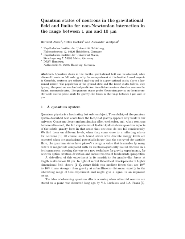 (PDF) Quantum states of neutrons in a gravitational field and the ...