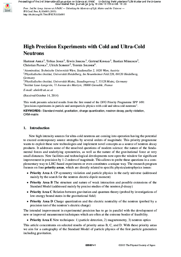 (PDF) High Precision Experiments with Cold and Ultra-Cold Neutrons