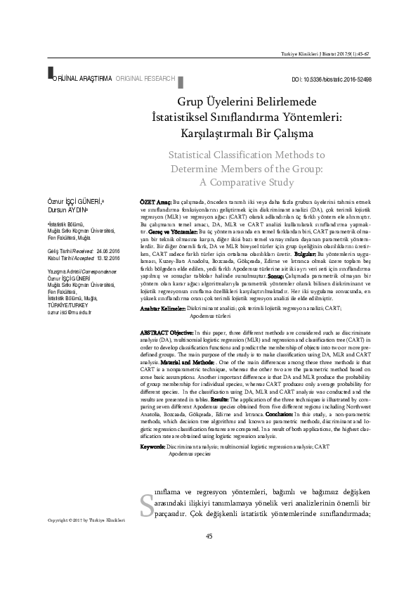 (PDF) Statistical Classification Methods to Determine Members of the ...