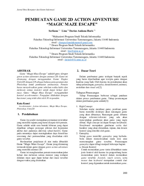 (PDF) Pembuatan Game 2D Action Adventure "Magic Maze Escape lina lina