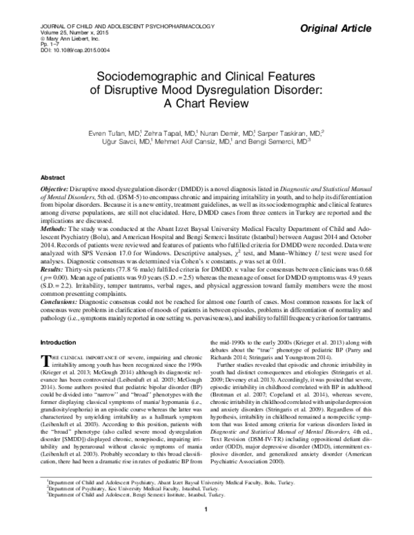 (PDF) Sociodemographic and Clinical Features of Disruptive Mood ...