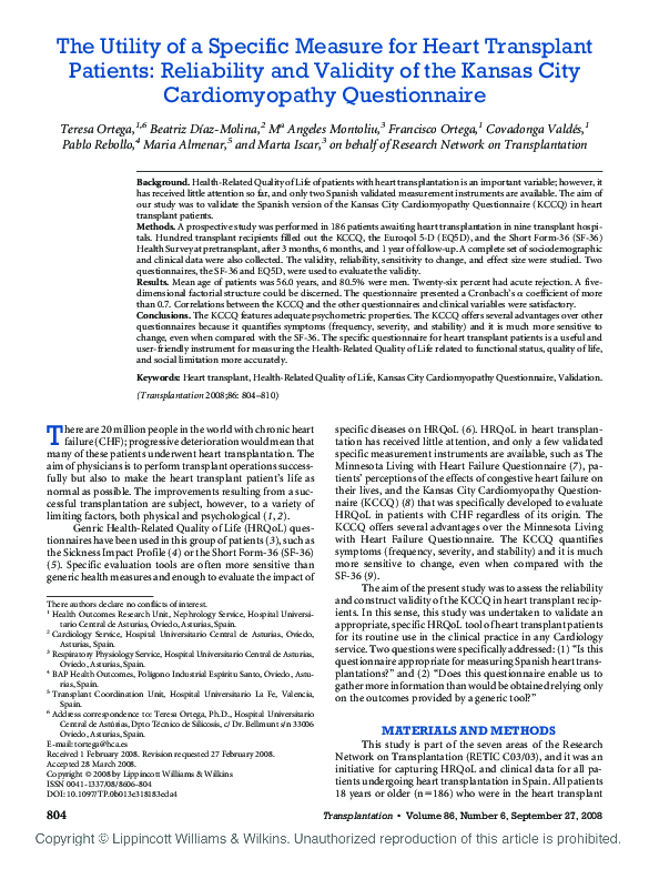 (PDF) The Utility of a Specific Measure for Heart Transplant Patients ...