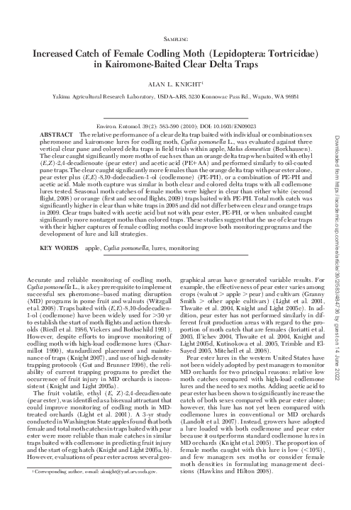 (PDF) Increased Catch of Female Codling Moth (Lepidoptera: Tortricidae ...