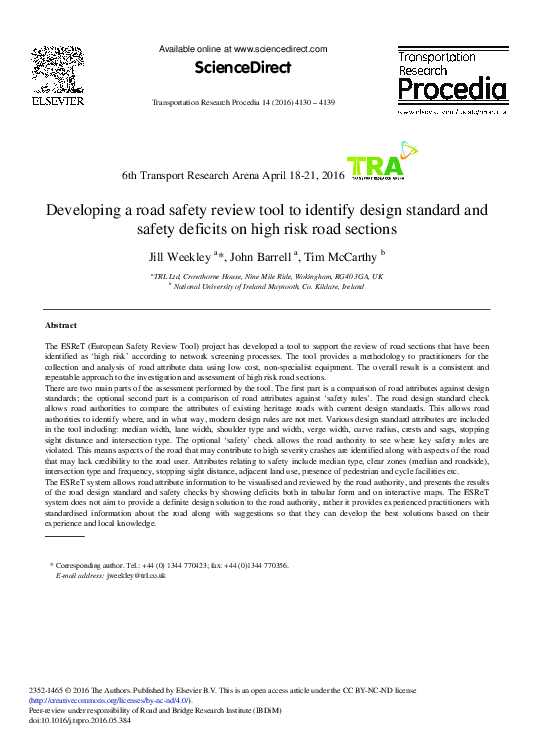 (PDF) Developing a Road Safety Review Tool to Identify Design Standard ...