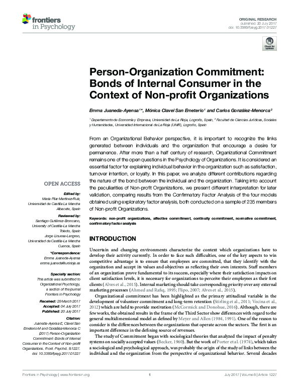 (PDF) Person-Organization Commitment: Bonds of Internal Consumer in the ...