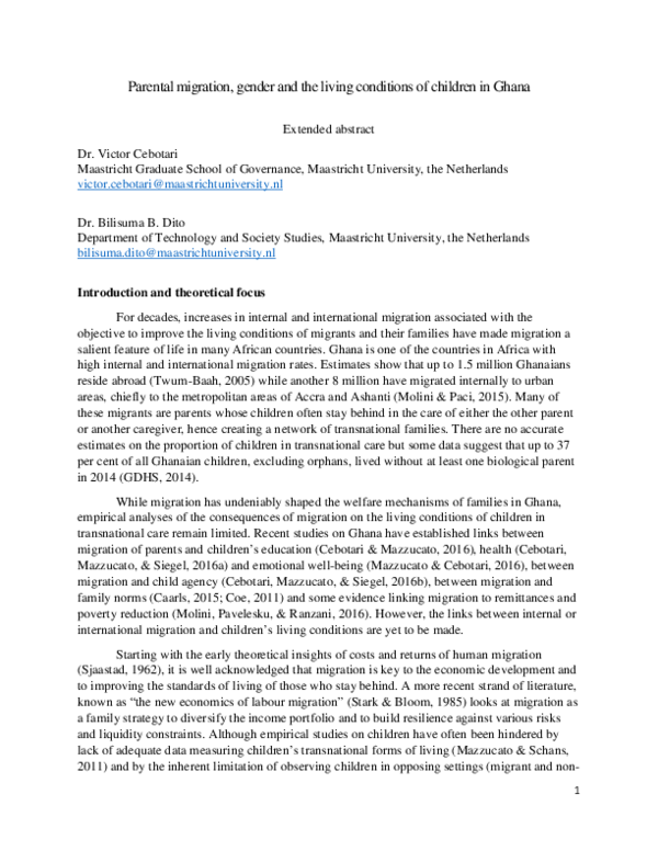 (PDF) Parental migration, gender and the living conditions of children ...