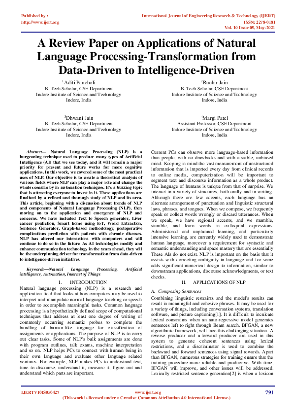 (PDF) A Review Paper on Applications of Natural Language Processing ...