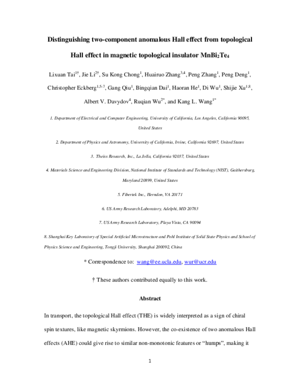 (PDF) Distinguishing the Two-Component Anomalous Hall Effect from the ...