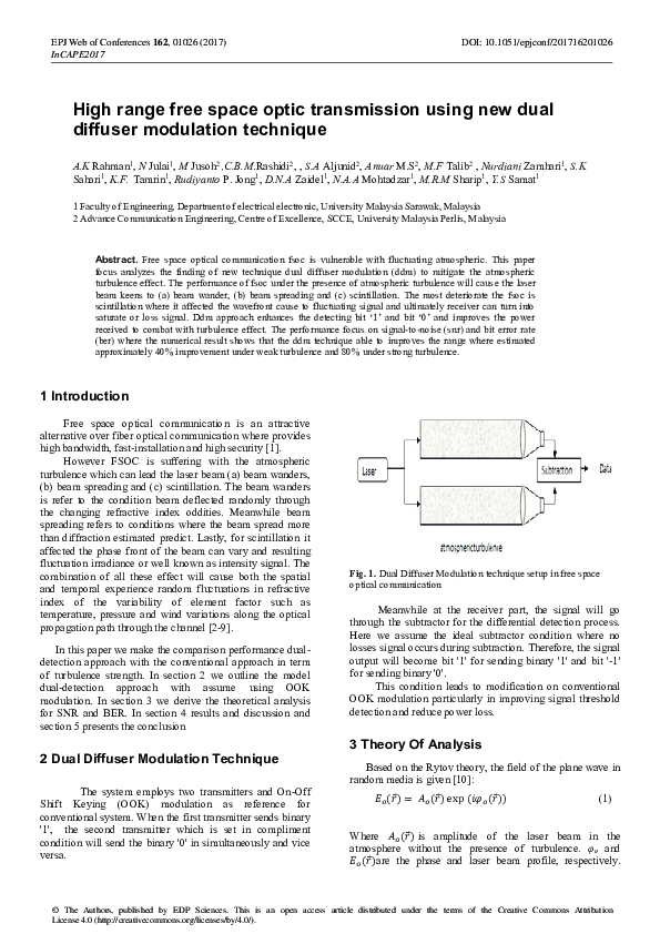 (PDF) High range free space optic transmission using new dual diffuser ...