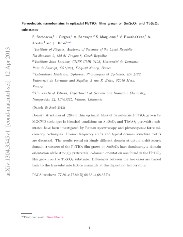 (PDF) Ferroelectric nanodomains in epitaxial PbTiO3 films grown on ...