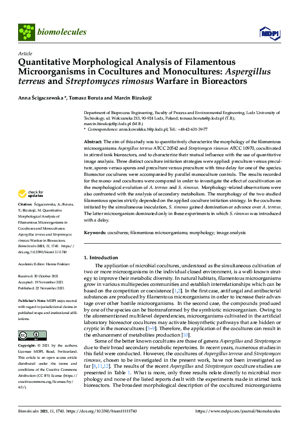 (PDF) Quantitative Morphological Analysis of Filamentous Microorganisms ...