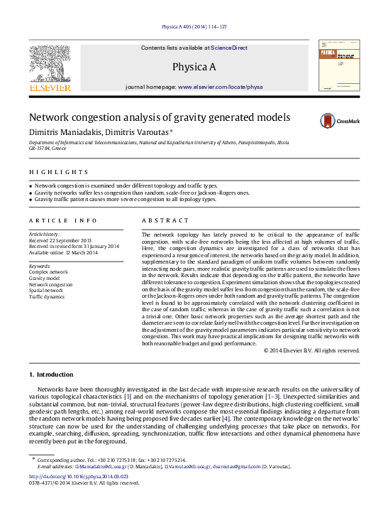 (PDF) Network congestion analysis of gravity generated models