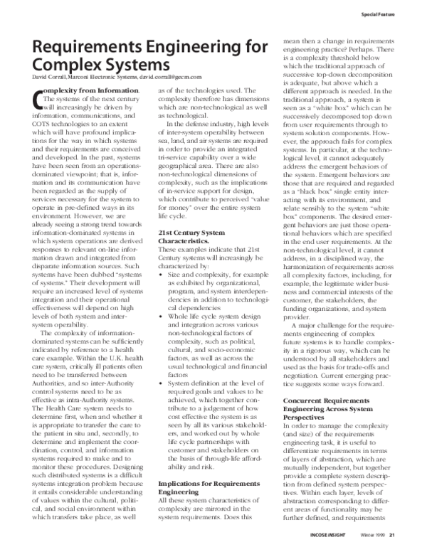 (PDF) Requirements Engineering for Complex Systems