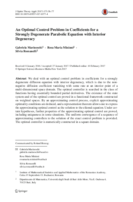 (PDF) An Optimal Control Problem in Coefficients for a Strongly ...