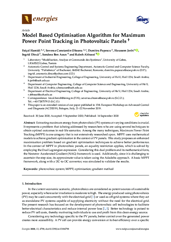 (PDF) Model Based Optimisation Algorithm for Maximum Power Point ...