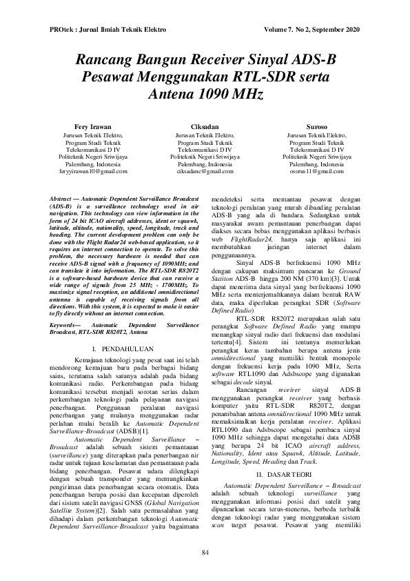 (PDF) Rancang Bangun Receiver Sinyal ADS-B Pesawat Menggunakan RTL-SDR ...
