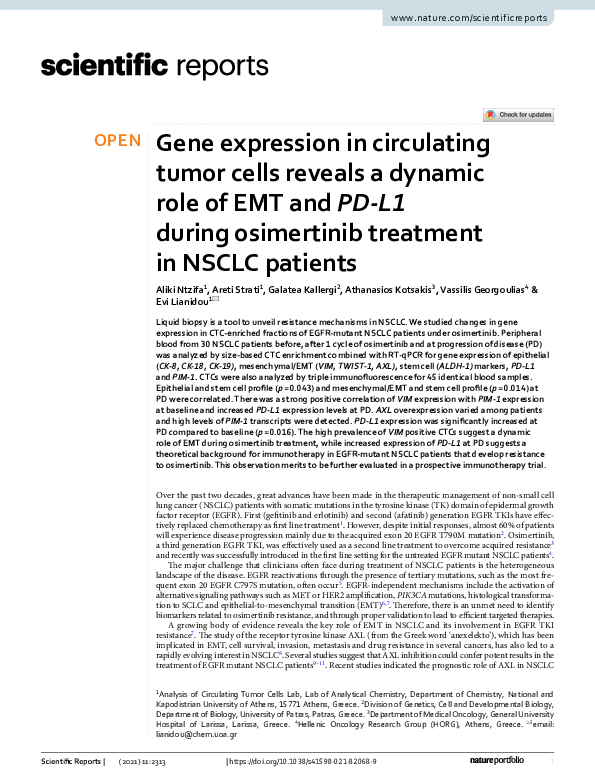 (PDF) Gene expression in circulating tumor cells reveals a dynamic role ...