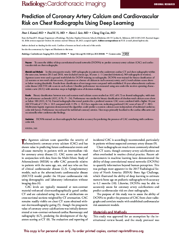 (PDF) Prediction of Coronary Artery Calcium and Cardiovascular Risk on ...