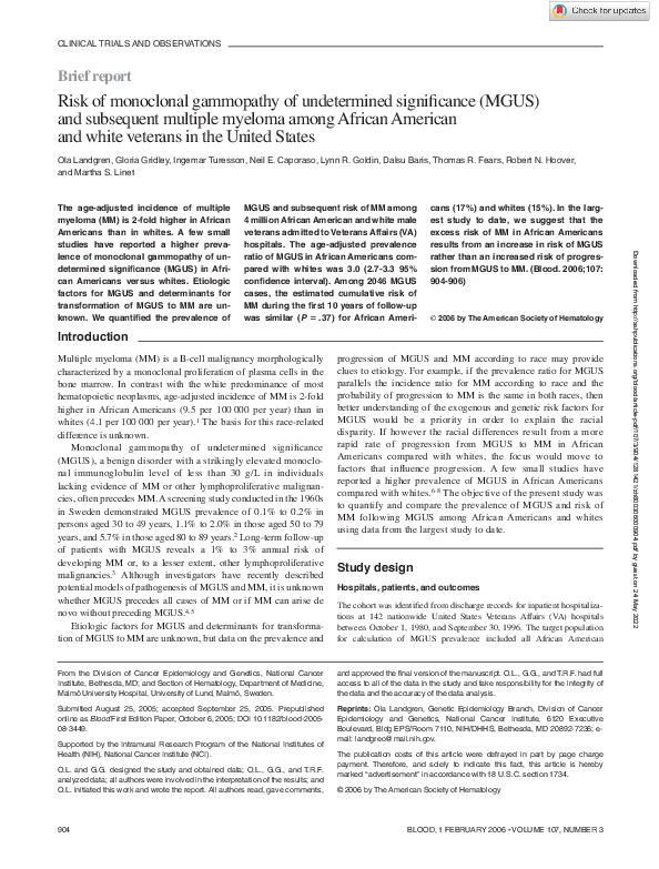 (PDF) Risk of monoclonal gammopathy of undetermined significance (MGUS ...