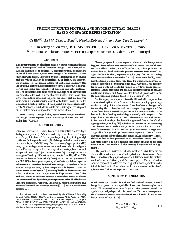 (PDF) Fusion Of Multispectral And Hyperspectral Images Based On Sparse ...
