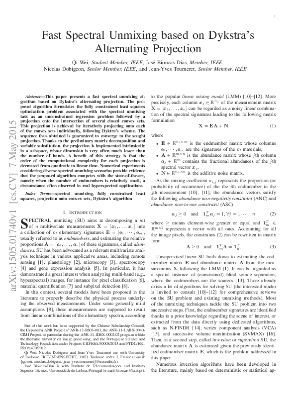 (PDF) Fast Spectral Unmixing based on Dykstra's Alternating Projection
