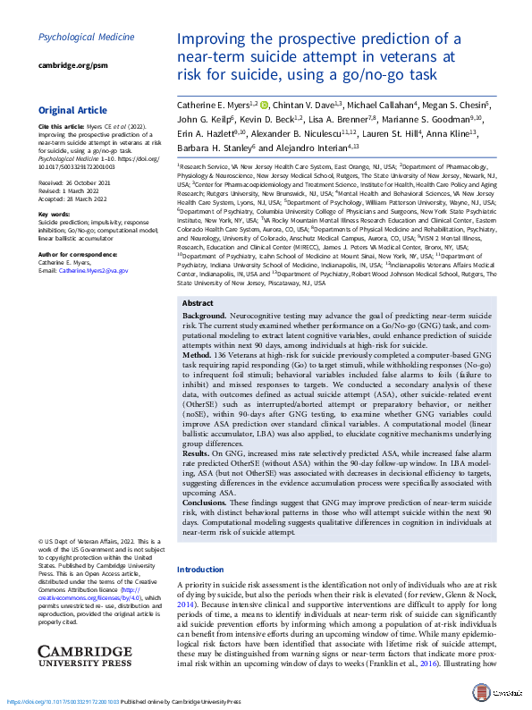 (PDF) Improving the prospective prediction of a near-term suicide ...